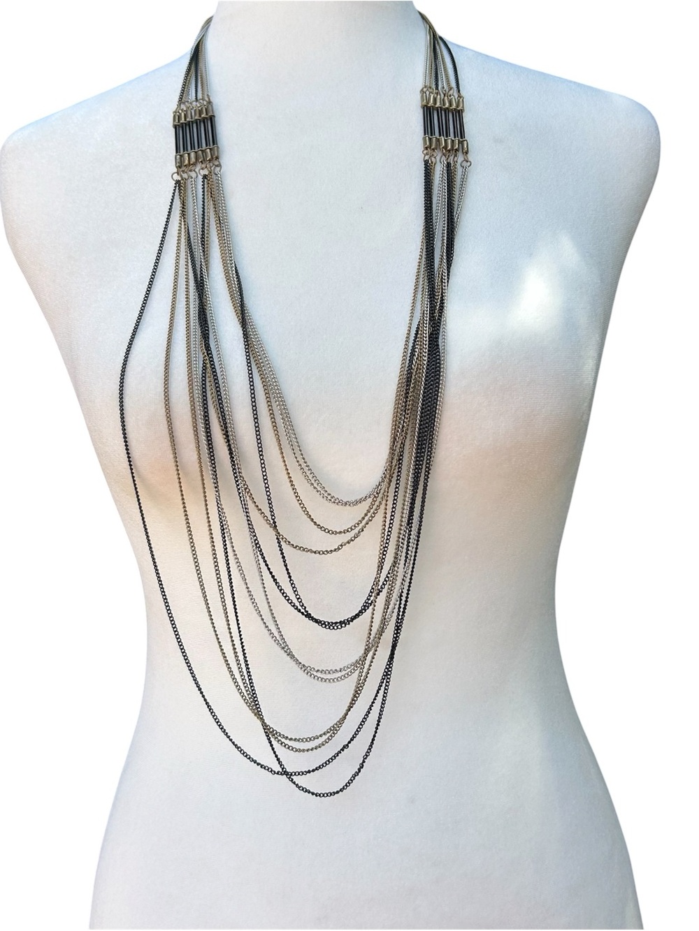 Necklace Multi-strand Statement MIxed Metal Gold Grey Black